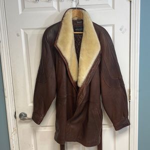 Dark brown 3/4 length leather jacket